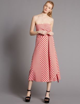 Cotton Blend Striped Skater Dress